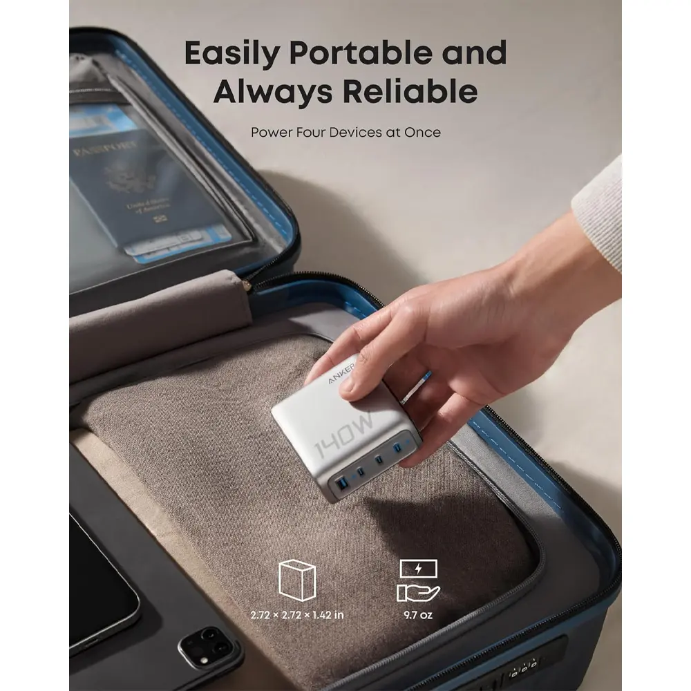 Anker Charger (140W, 4-Ports, PD 3.1) with USB-C Cable | EStore