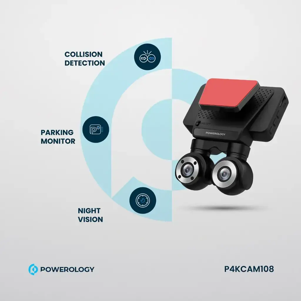 Powerology Dual Lens Dash Camera - Black.webp
