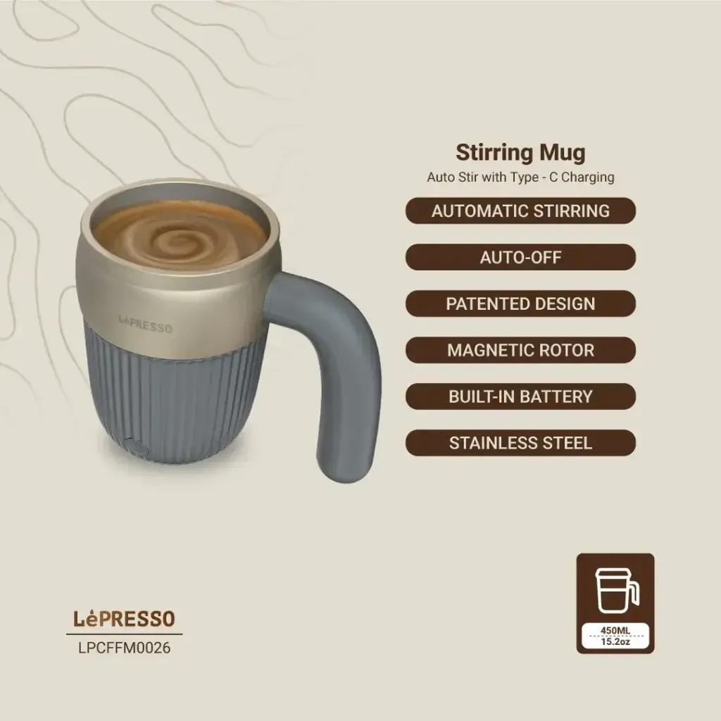 Lepresso Auto Magnetic Stirring Mug 450ML - Gray (1).webp