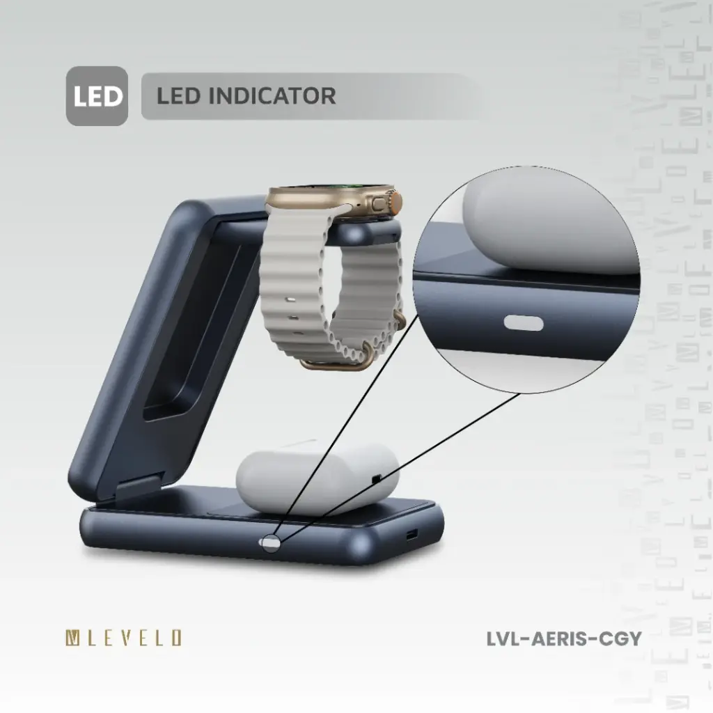 Levelo Aeris 3 in 1 Foldable Wireless Charger - Cloudy Gray.webp