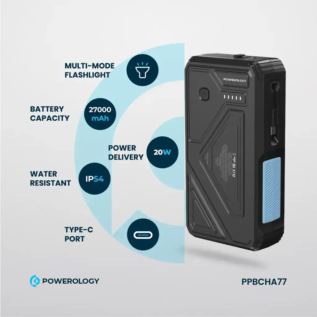 Powerology 27000mAh Solar Wireless Charging Power Bank - Black.webp