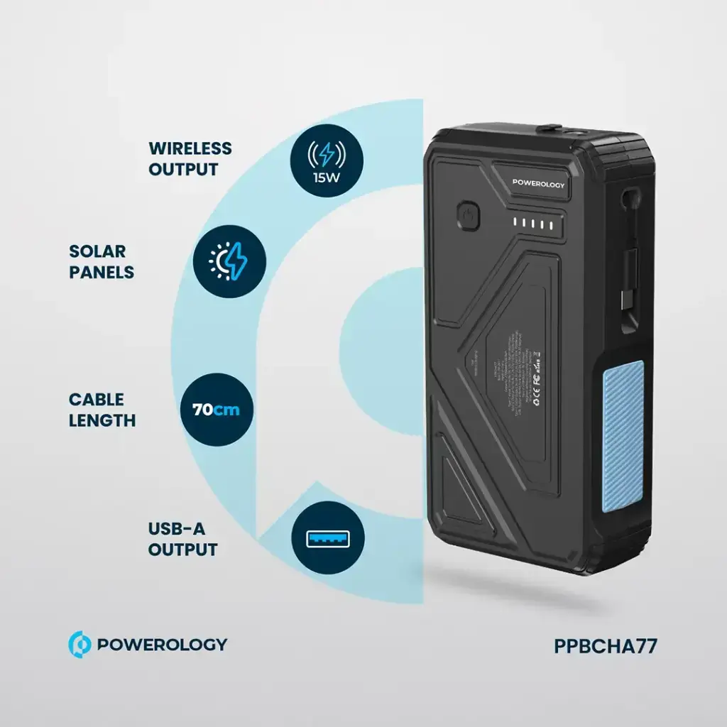 Powerology 27000mAh Solar Wireless Charging Power Bank - Black (6).webp