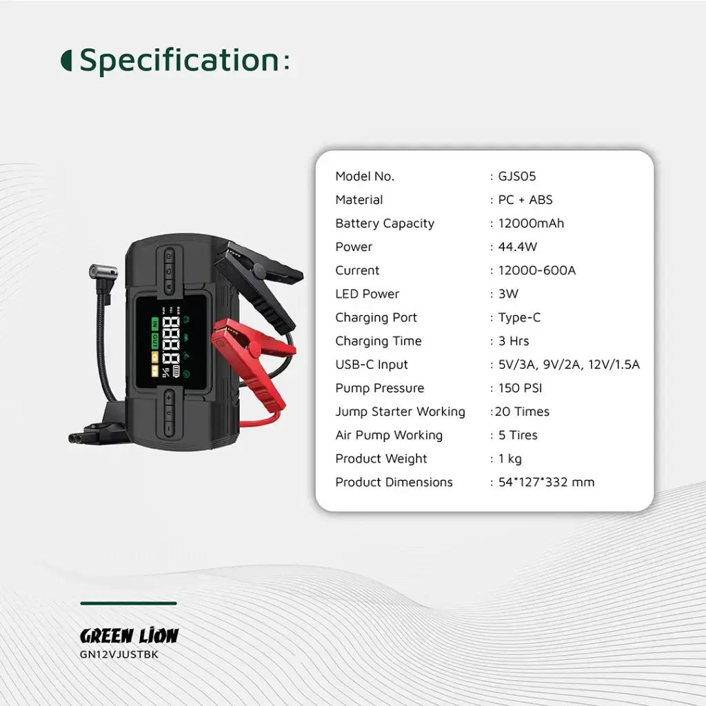 Green Lion 12V Jump Starter 12000 mAh - Black.webp