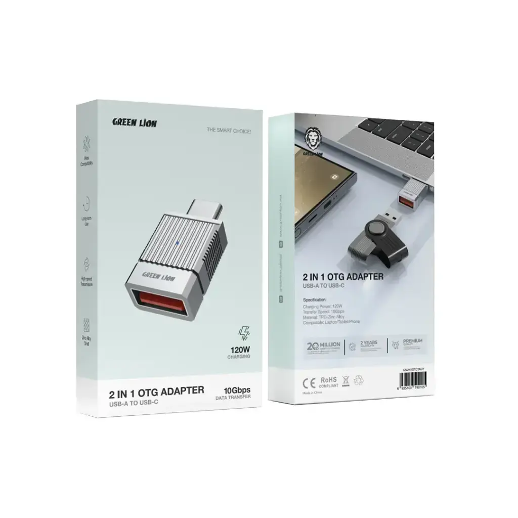 Green Lion 2 in 1 OTG Adapter USB-A to USB-C - Gray.webp