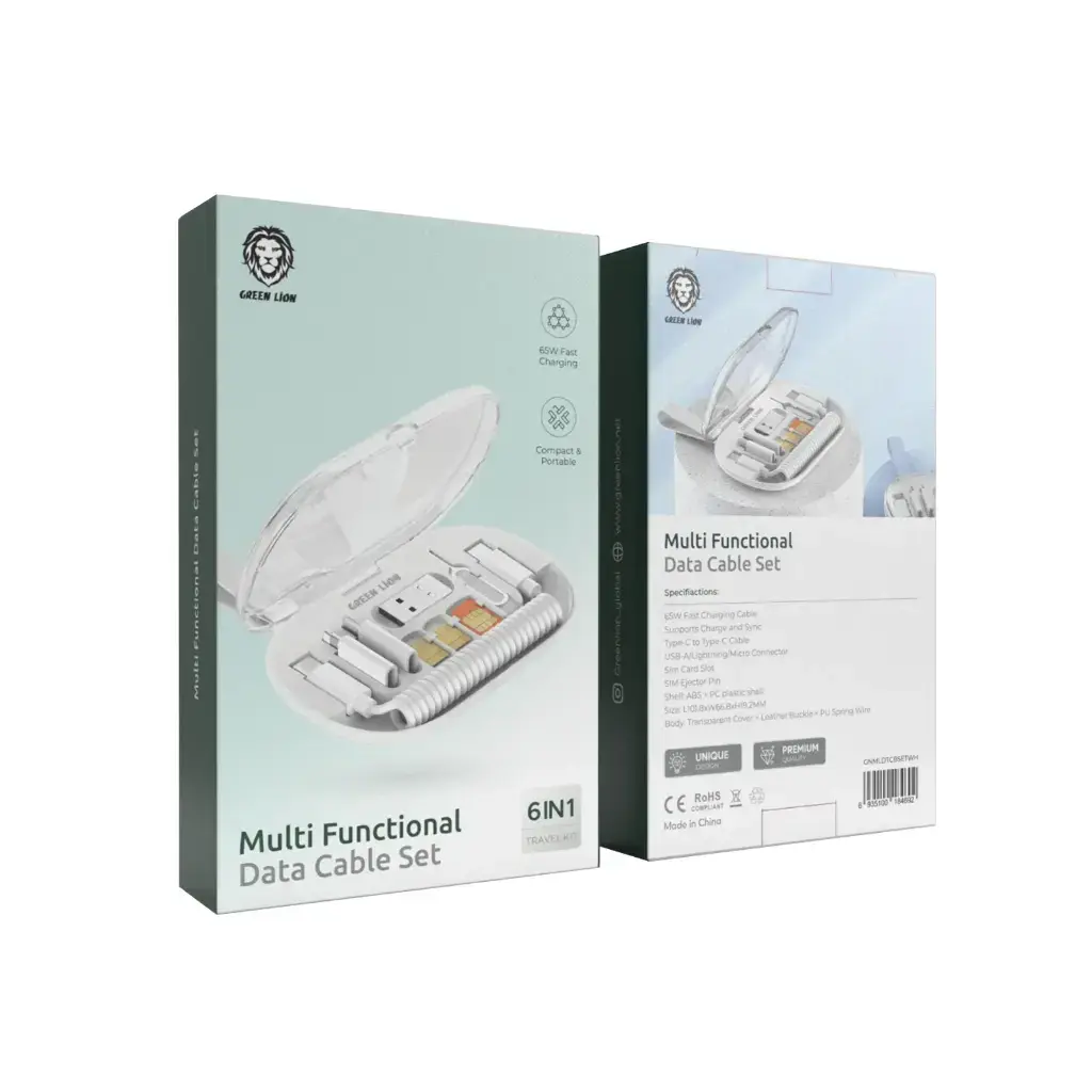 Green Lion 6 in 1 Multi Functional Data Cable Set - White.webp
