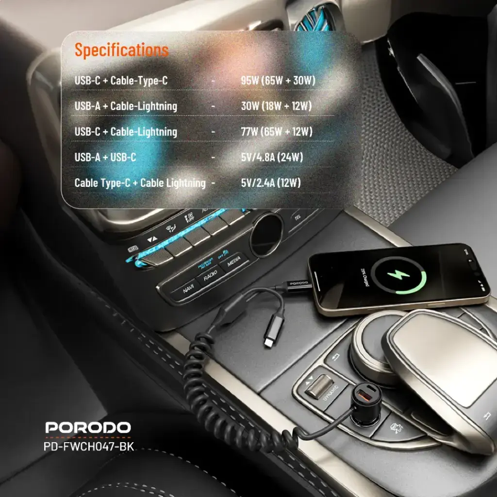 Porodo 95W Car Charger - Black (1).webp