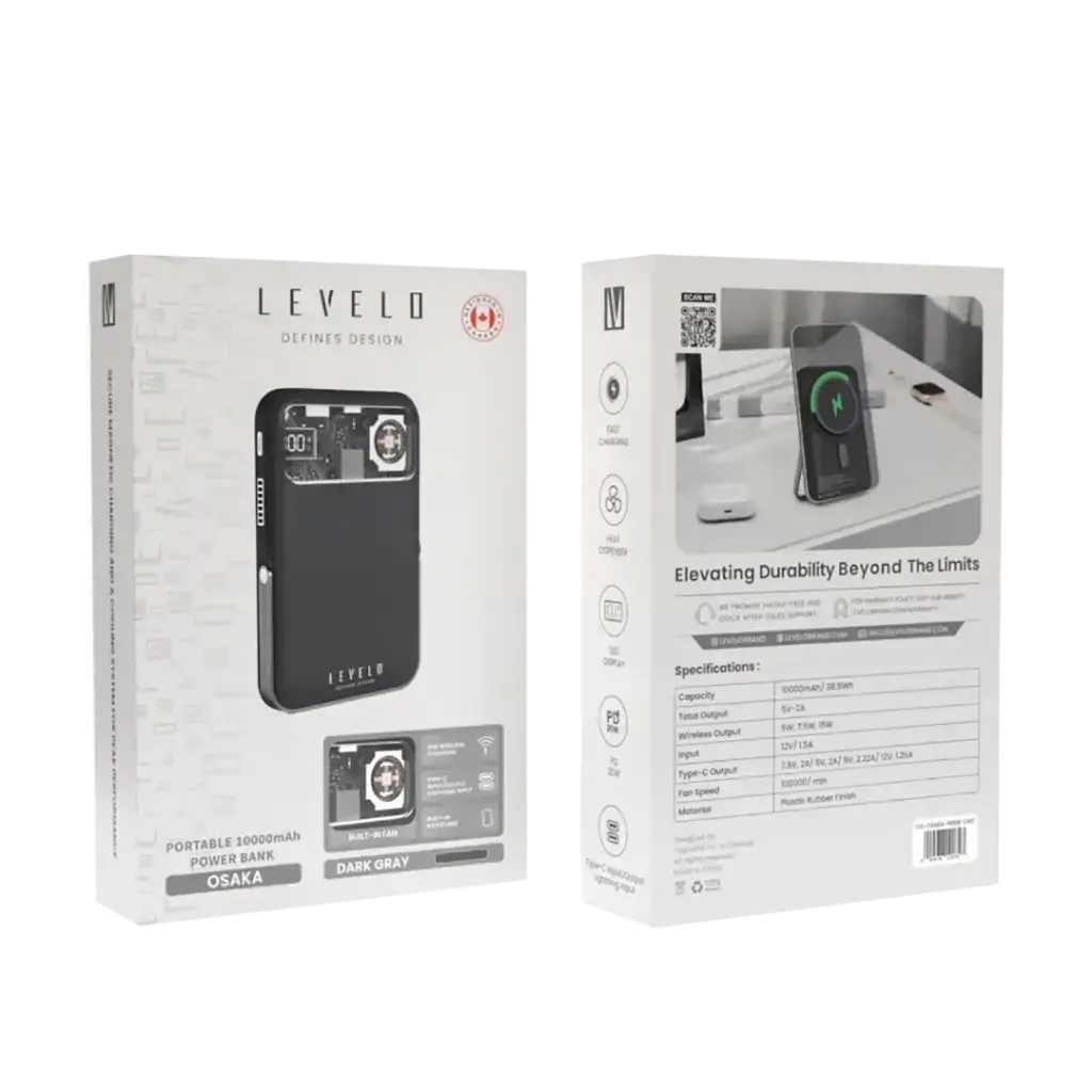 Levelo Osaka Portable 10000mAh Power Bank -  Dark Grey (7).webp