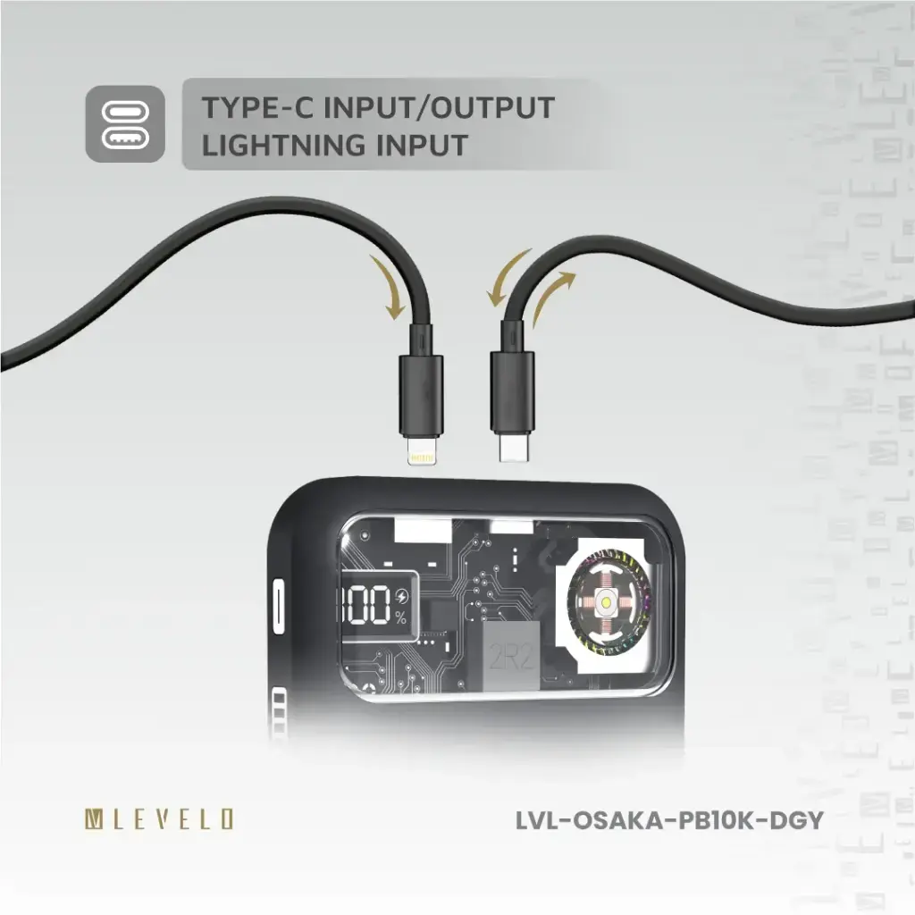 Levelo Osaka Portable 10000mAh Power Bank -  Dark Grey (2).webp