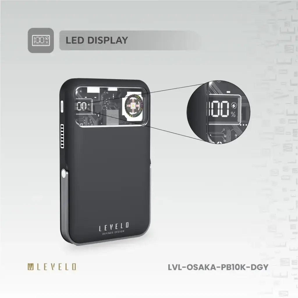 Levelo Osaka Portable 10000mAh Power Bank -  Dark Grey (4).webp