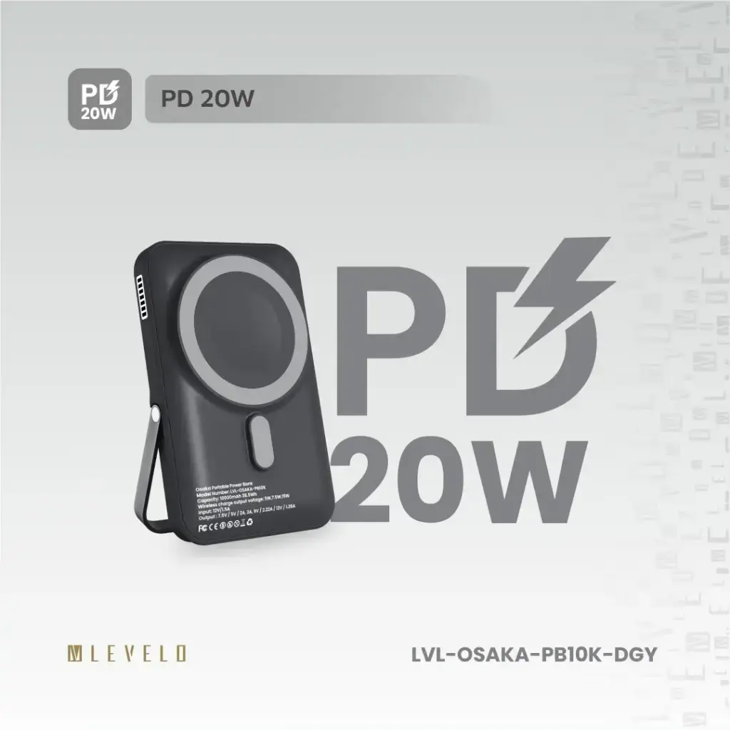 Levelo Osaka Portable 10000mAh Power Bank -  Dark Grey.webp