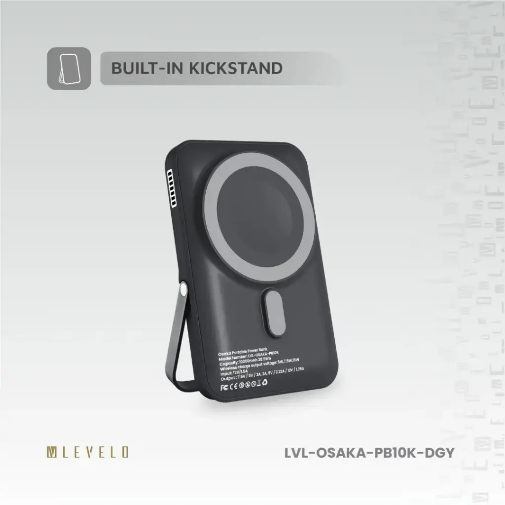 Levelo Osaka Portable 10000mAh Power Bank -  Dark Grey (1).webp