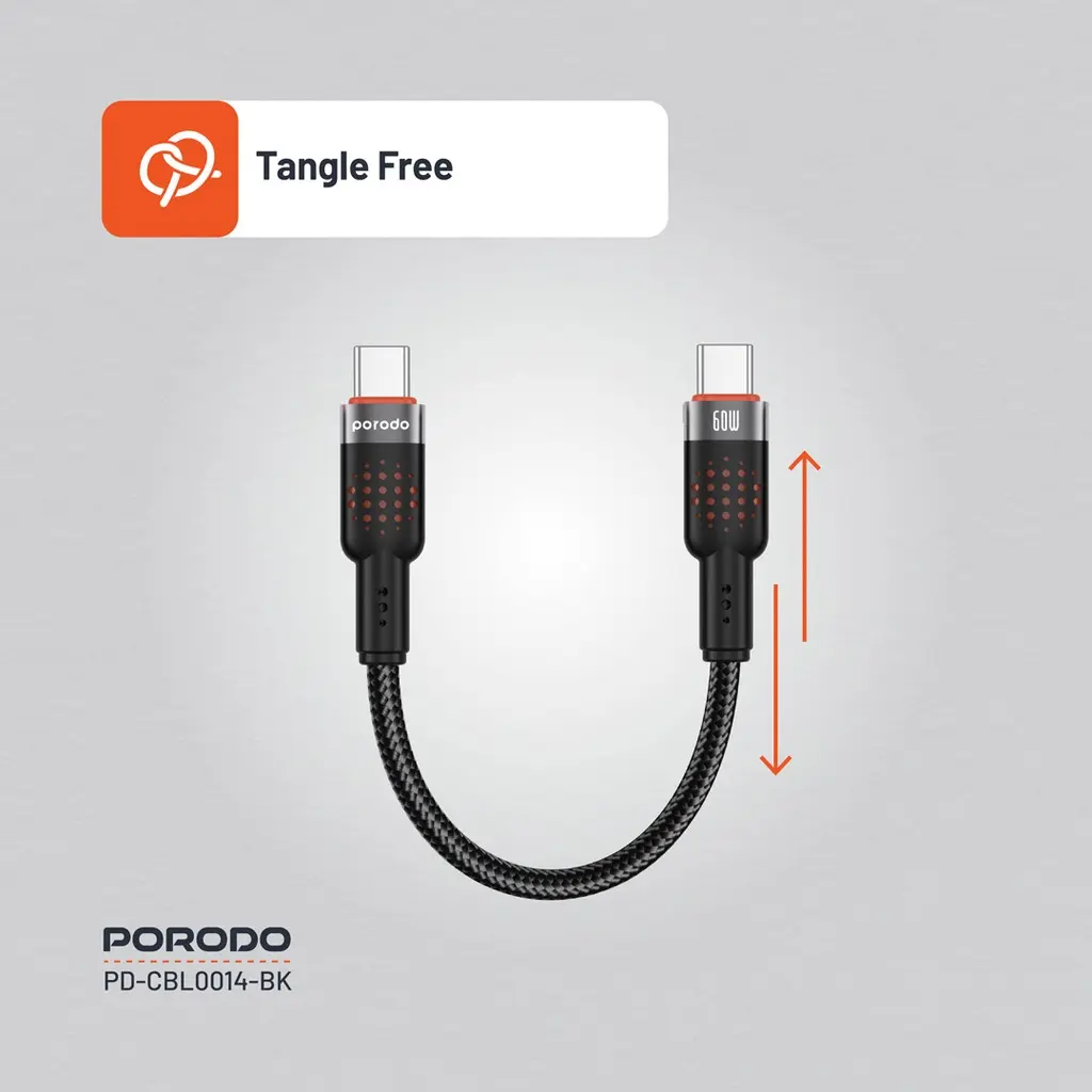 Porodo Braided Cable USB-C to USB-C - Black (2).webp