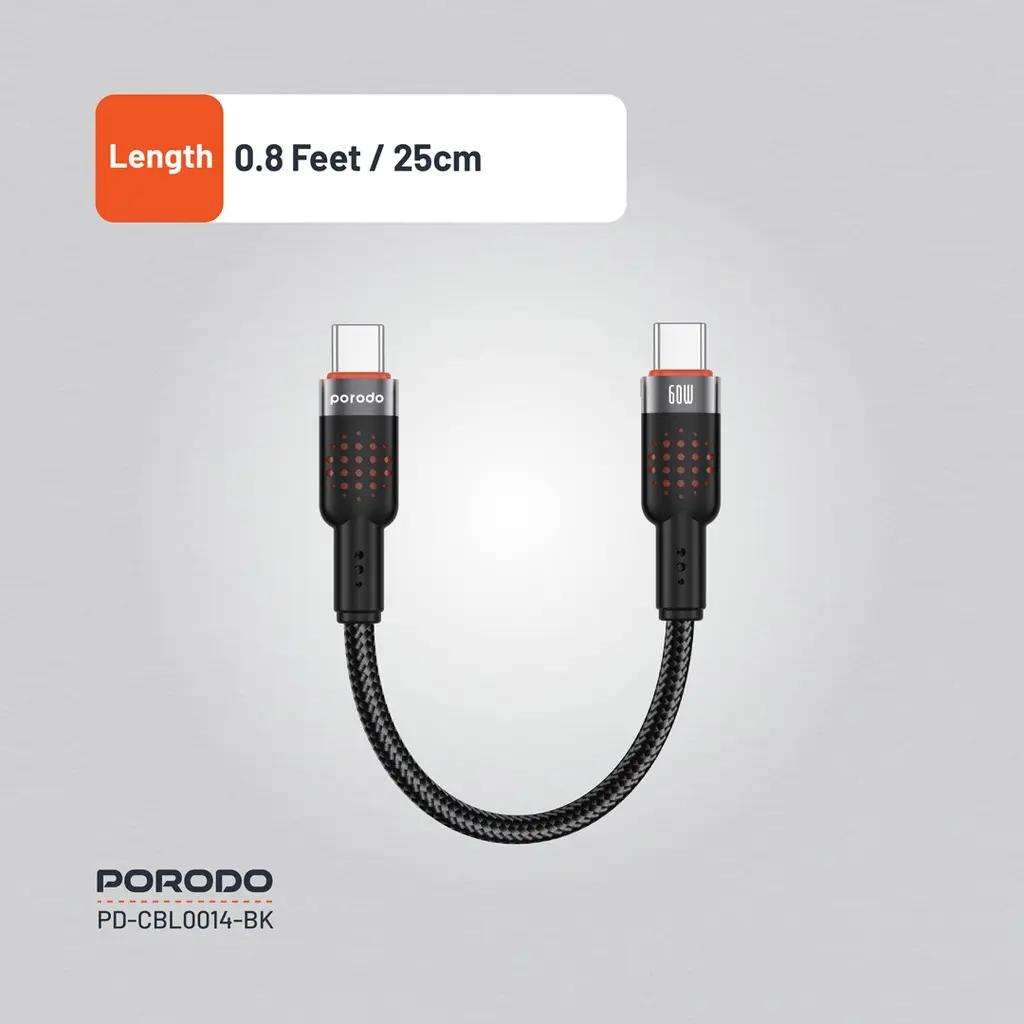 Porodo Braided Cable USB-C to USB-C - Black (7).webp