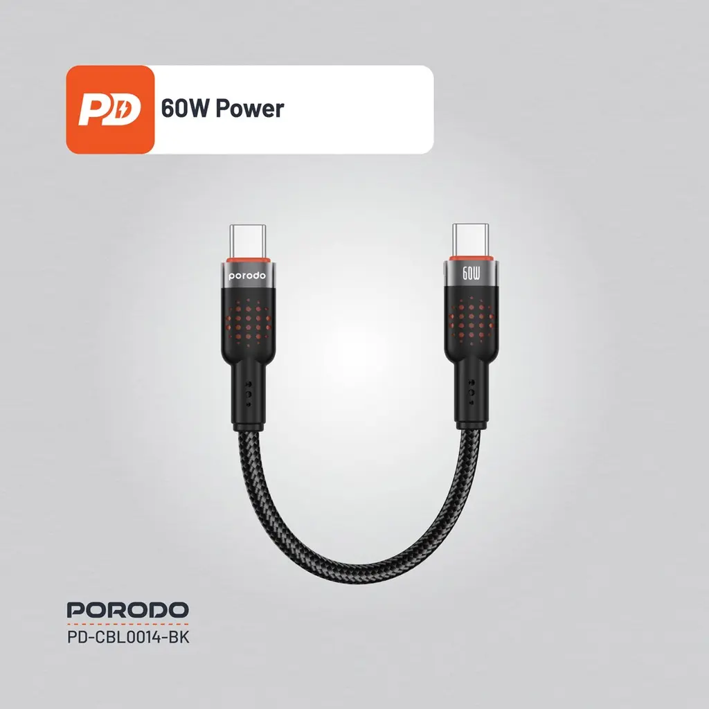 Porodo Braided Cable USB-C to USB-C - Black (6).webp