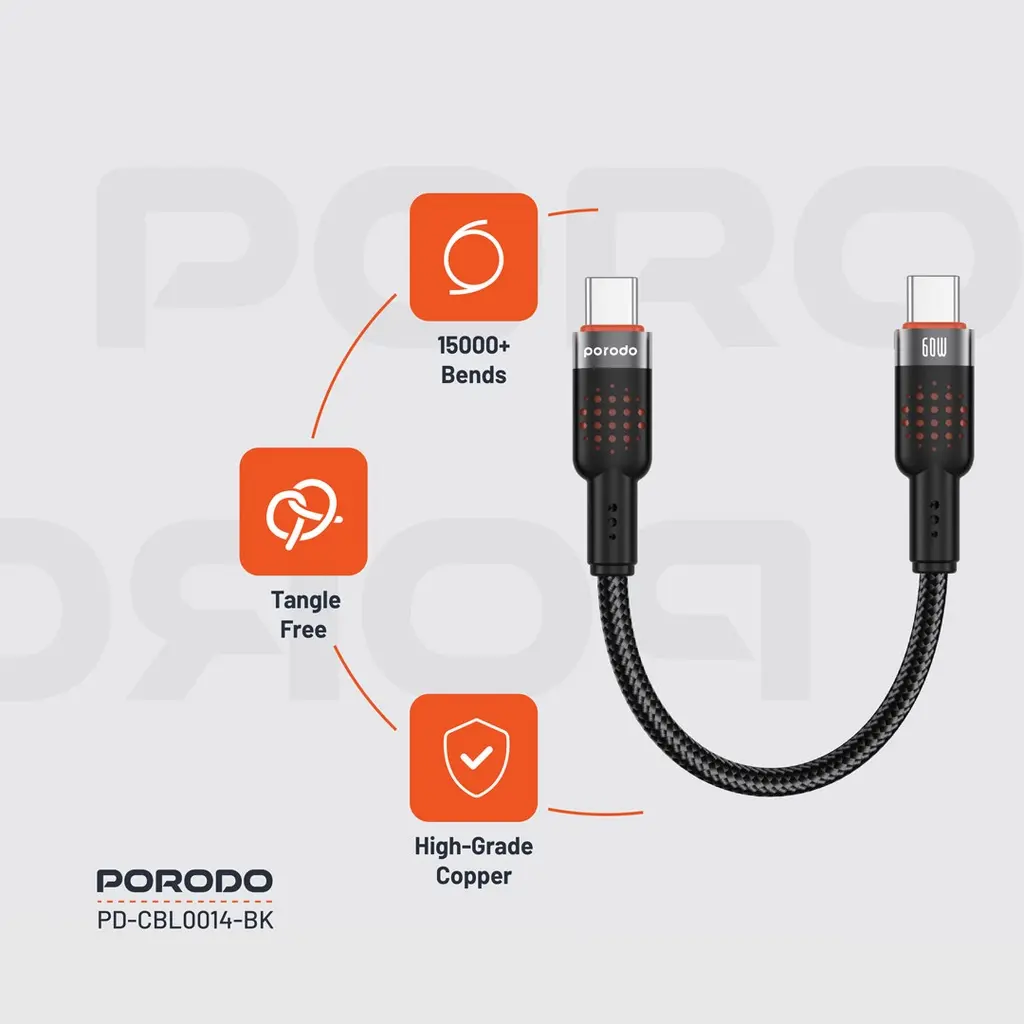 Porodo Braided Cable USB-C to USB-C - Black (1).webp
