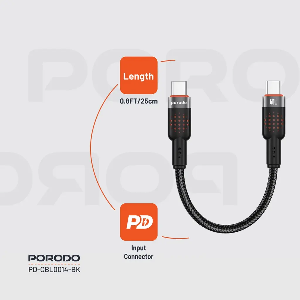 Porodo Braided Cable USB-C to USB-C - Black (5).webp