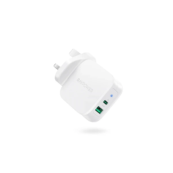 [191280035865] شاحن راف باور  بمنفذين USB-A+USB-C بقدرة 20 واط (Black)