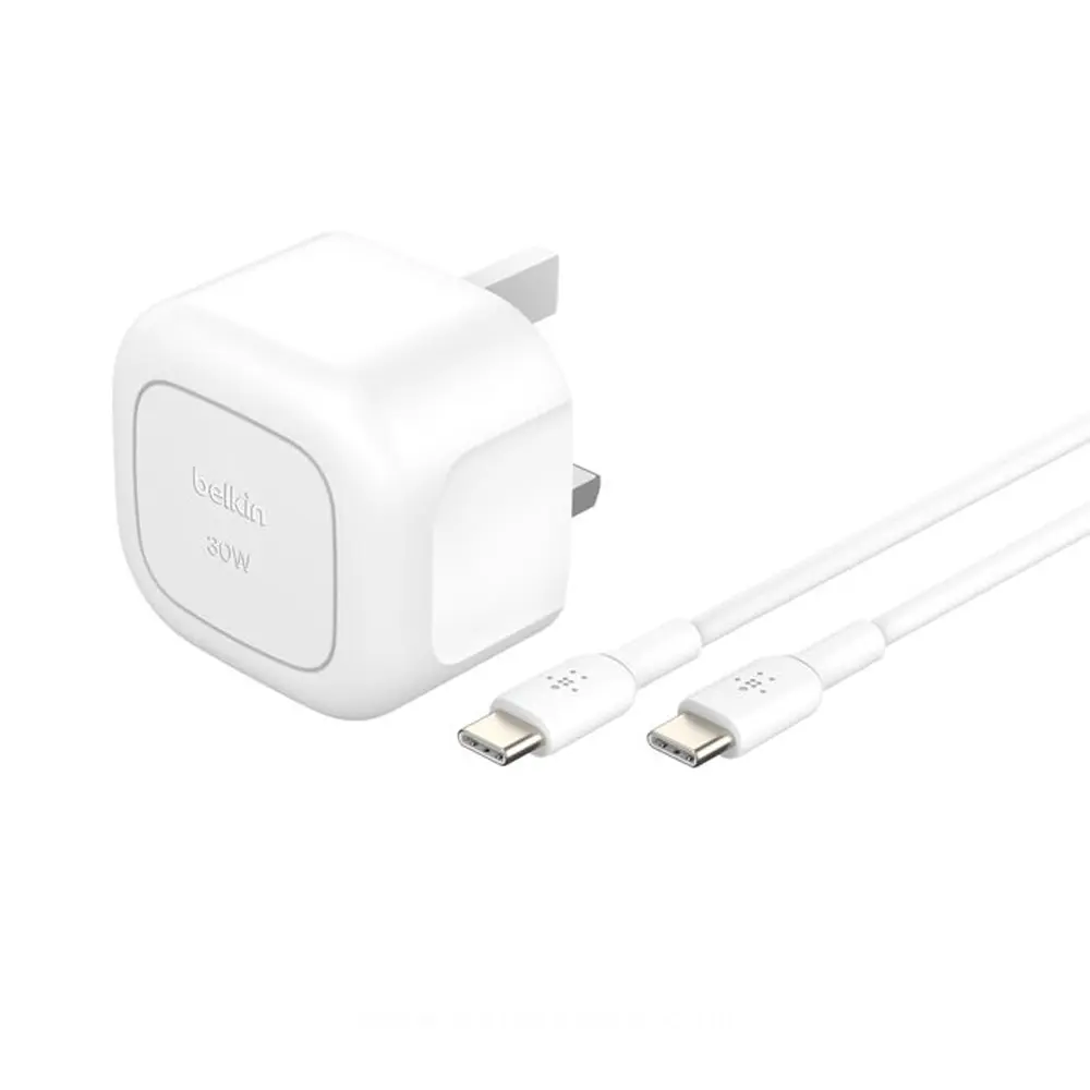 [WCA008my1MWH] Belkin BoostCharge Compact USB-C Wall Charger 30W + USB-C to USB-C Cable
