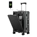 20-Inch Versatile Aluminum Frame Carry-On Luggage – Hardside Spinner Suitcase with USB Charging Port, Front Compartment, TSA Lock – Black 