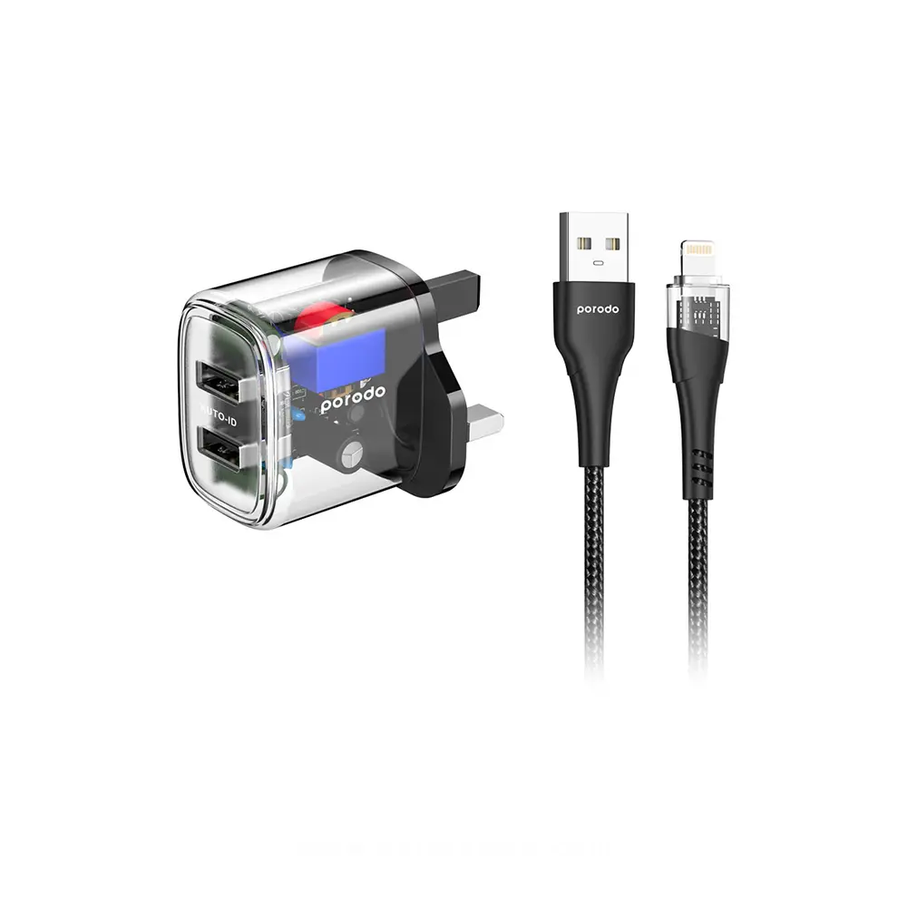 Porodo Dual Output Transparent Charger PD-T12WDAUKL