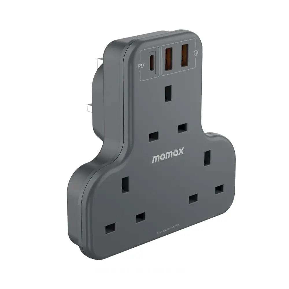 [US6UKE] Momax ONEPLUG 3-Outlet T-Shaped Extension Socket with USB (Black)