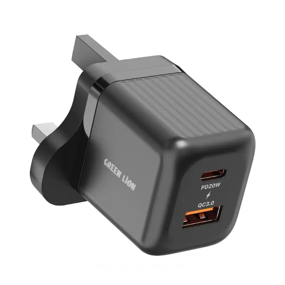 Green Lion Ultra Compact GaN Wall Charger UK Pin C to C PD20W + QC3.0