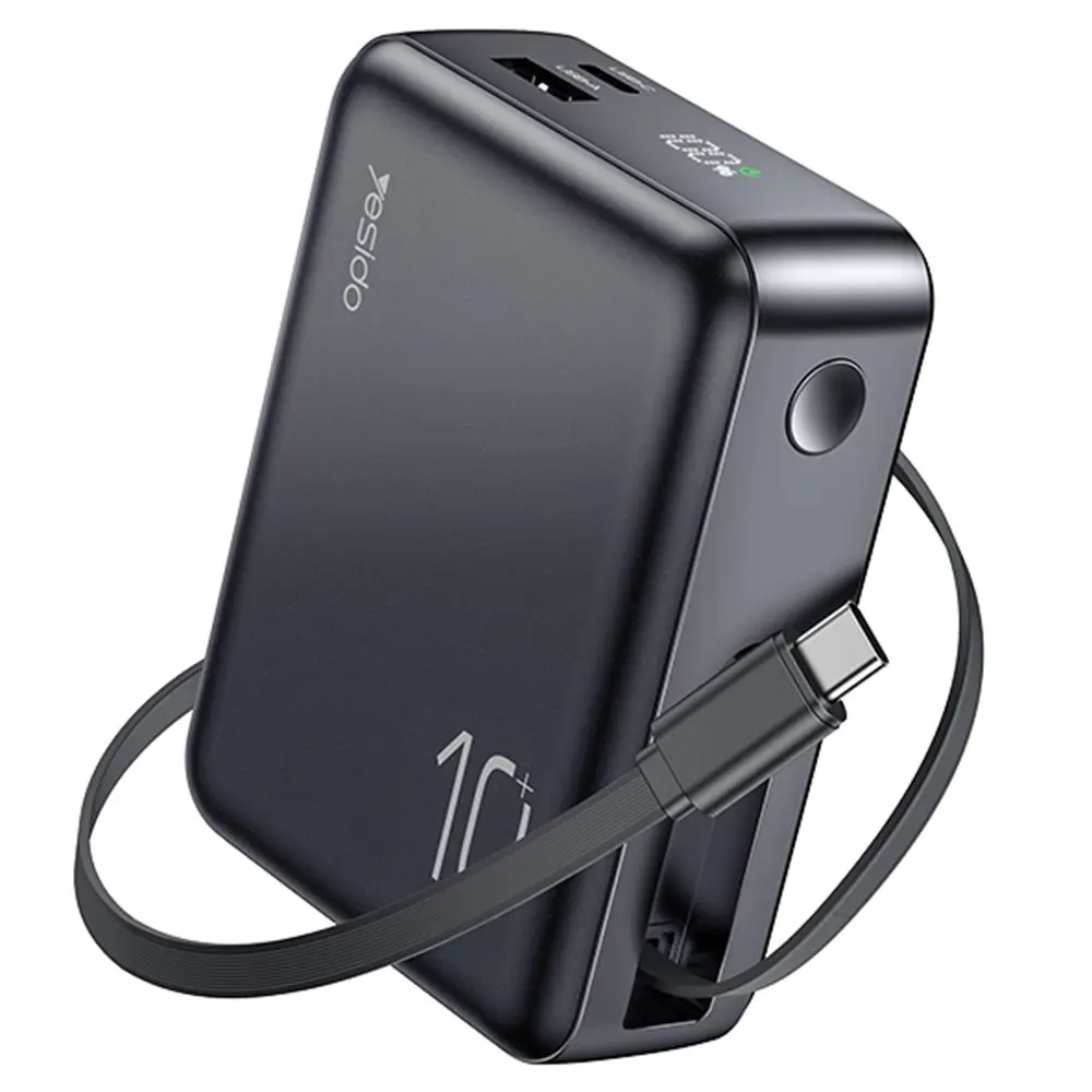 YESIDO YP70 10000mAh Power Bank Portable Charger with 70cm