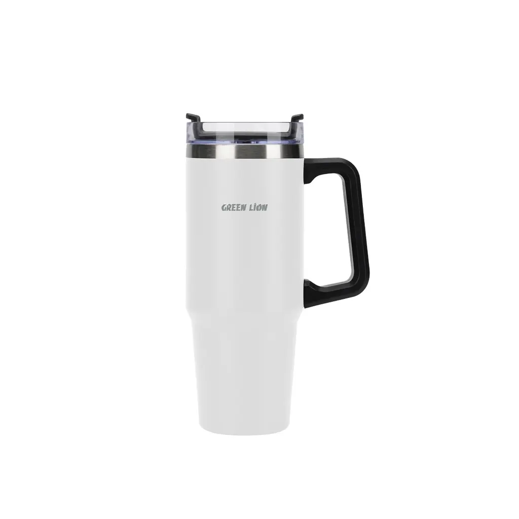 Green Lion Vacuum Travel Mug - White