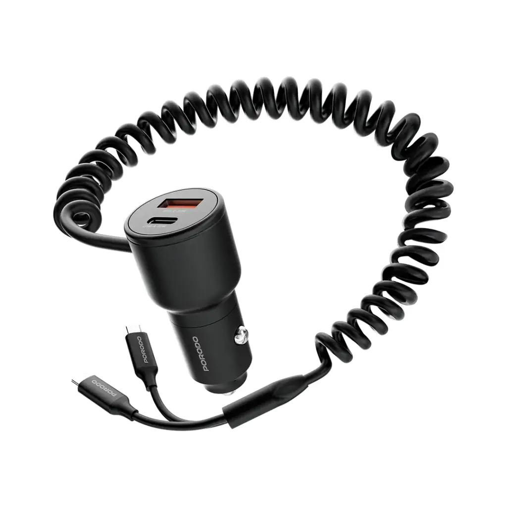 Porodo 95W Car Charger with USB-C, USB-A, Built-in