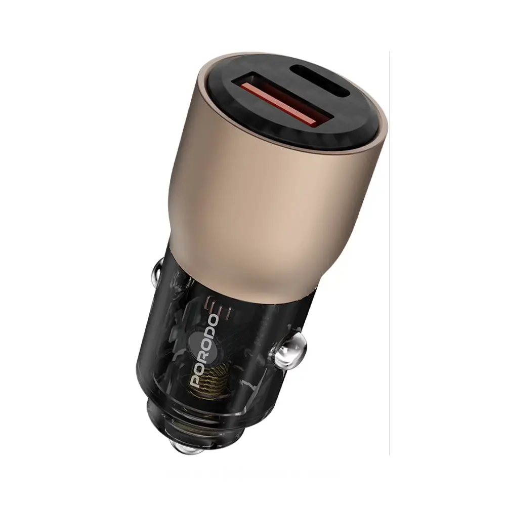 [PD-FWCH048-GY] Porodo 95W Transparent USB A+C Port Car Charger  (Black)