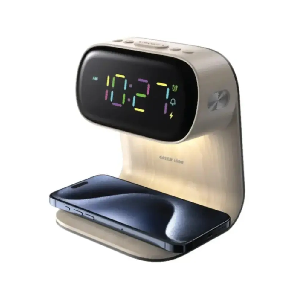 [GNBED15WCHWD] Green Lion Bedside Clock with Wireless Charger