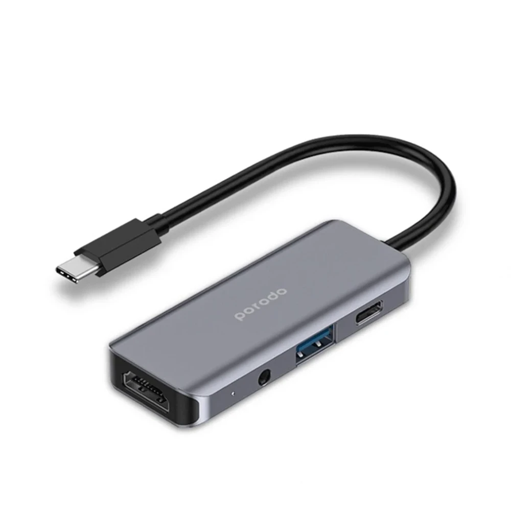 Porodo 4in1 USB-C Hub Type-C PD 100W HDMI USB 3.5mm Aux