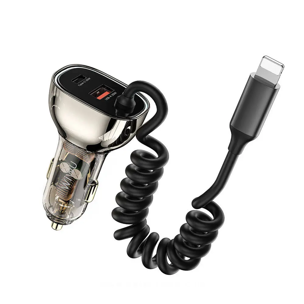 Wiwu Wi-QC019 Geek Series 90W Transparent Design Car Charger – Fast Charging with Type-C, Lightning, and USB-A Ports