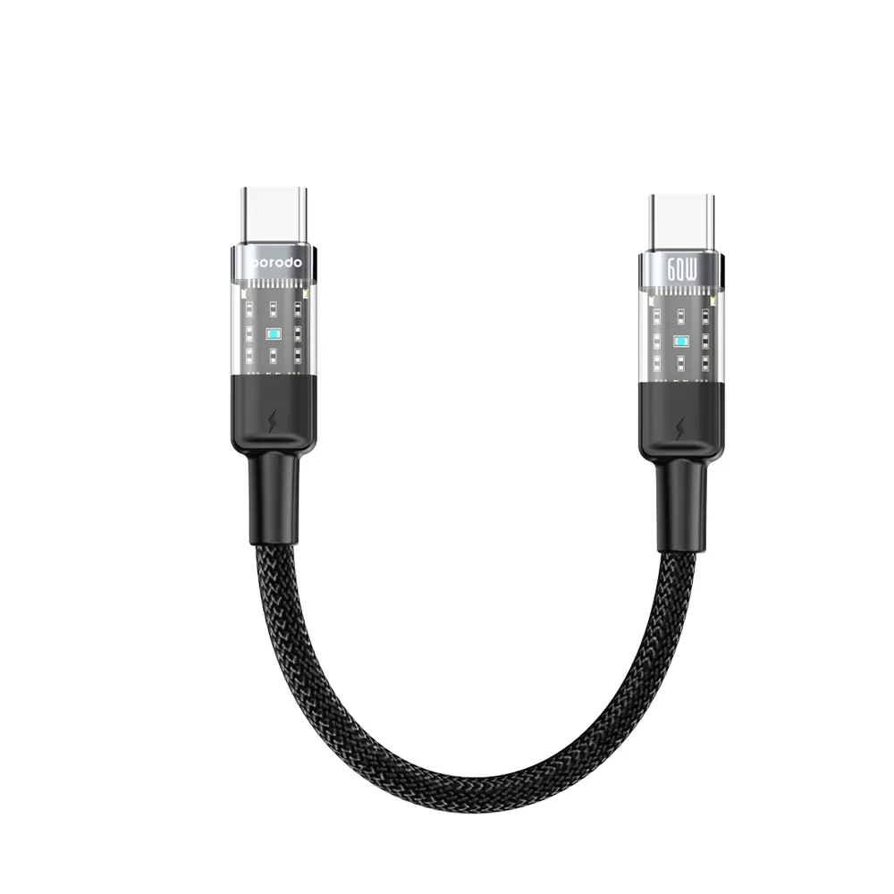 Porodo Braded USB-C to USB-C Transparent Cable 60W 35cm