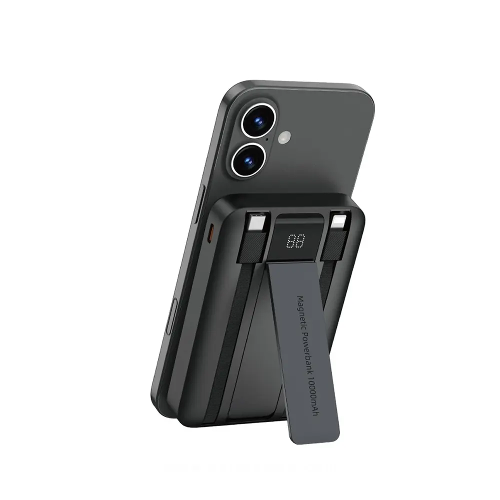 WiWU Duke Wi-P061 |Power Bank | Fast Charging | Built-in Type-C & Lightning Cables |  Wireless Charger | LED Display | Phone Stand 