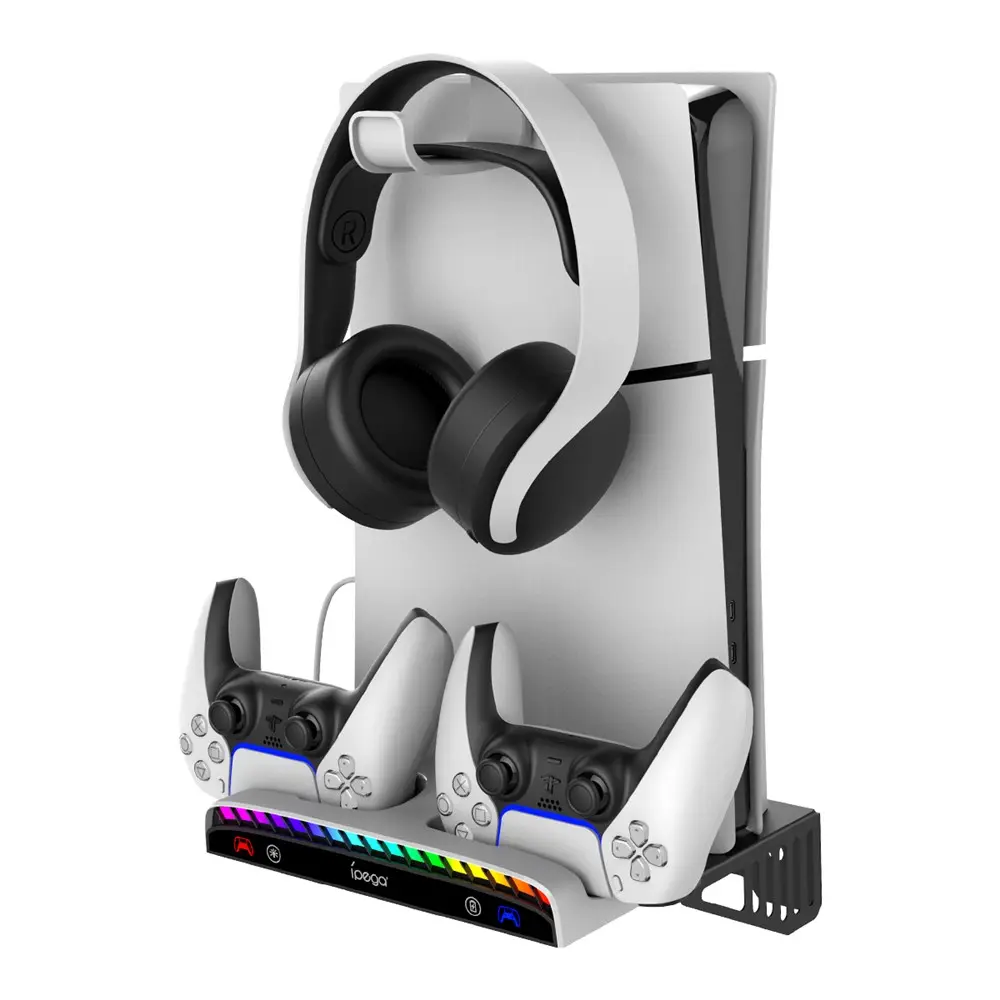 iPega P5S011 Wall Mount Stand for PS5/PS5 Slim with Dual Charger Dock for PS5 Controller 