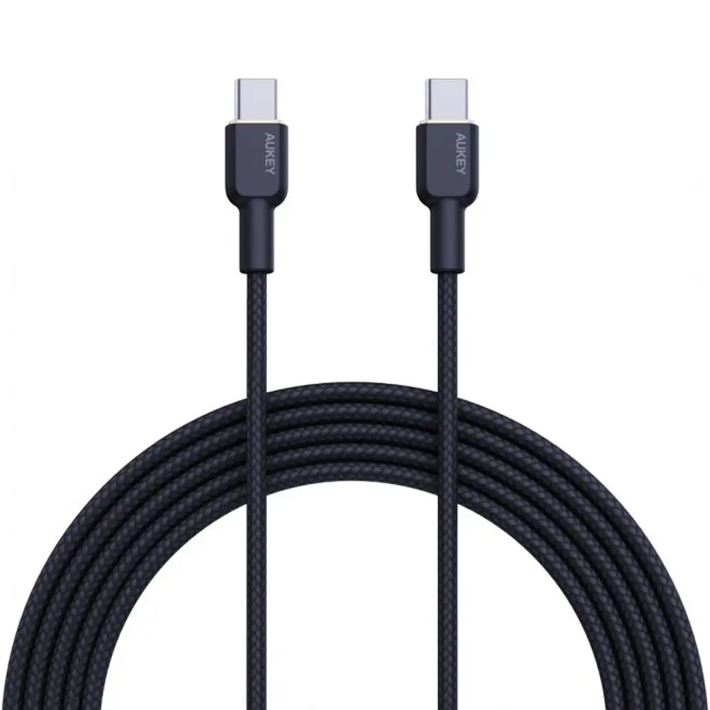 AUKEY CB-NCC1 BLACK CIRCLET CC 60W 1M NYLON BRAIDED USB-C TO USB-C CABLE   (Black)