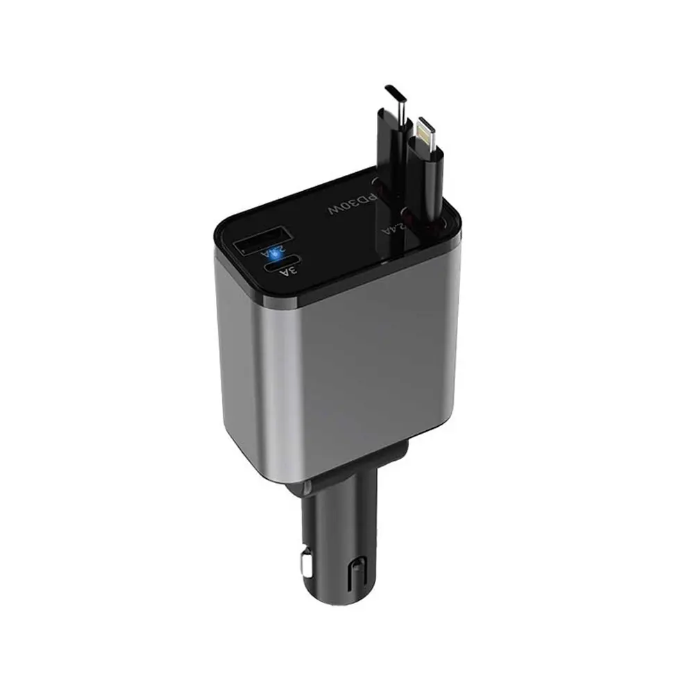 [GNRCC50WBK] Green Lion 50W Car Charger With Retractable Cable
