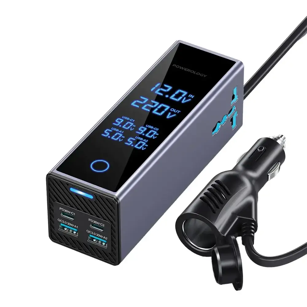 [PWCUQC044] Powerology 2AC Socket Car Power Inverter - Gray