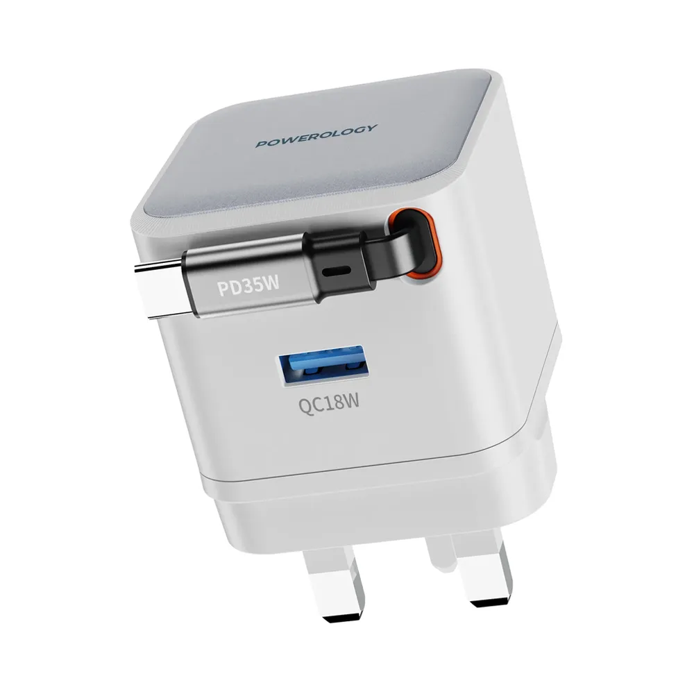 Powerology Dual Output Retractable GaN Charger