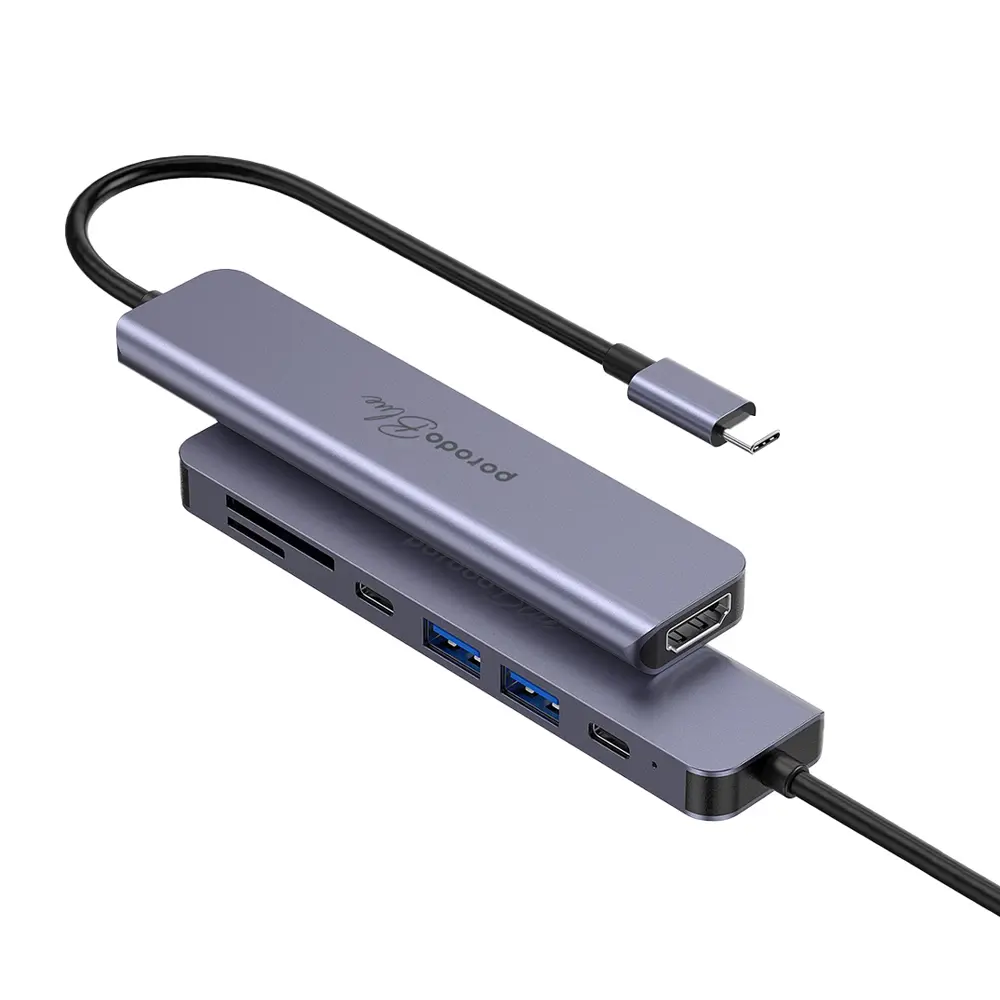 Porodo Blue 7 In 1 Hub HDMI 2XUSB-A 2XUSB-C SD MicroSD 