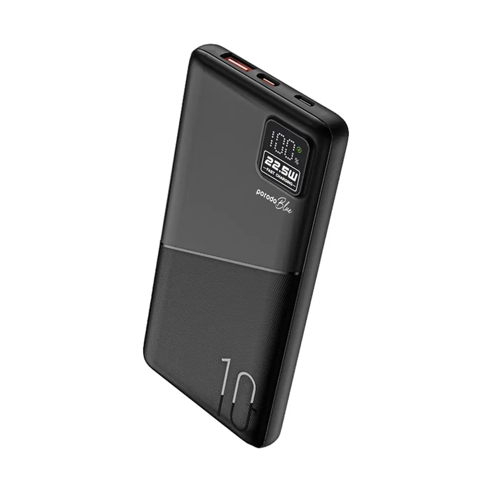[PB-PBFCH053-BK] Porodo Blue 10,000mAh Quick Charge Power Bank USB-A and USB-C Output (Black)