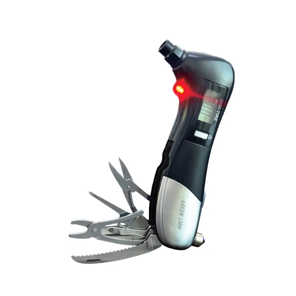 Green Lion Digital Tire Pressure Gauge 9 In 1 Rescue Tool - Black 