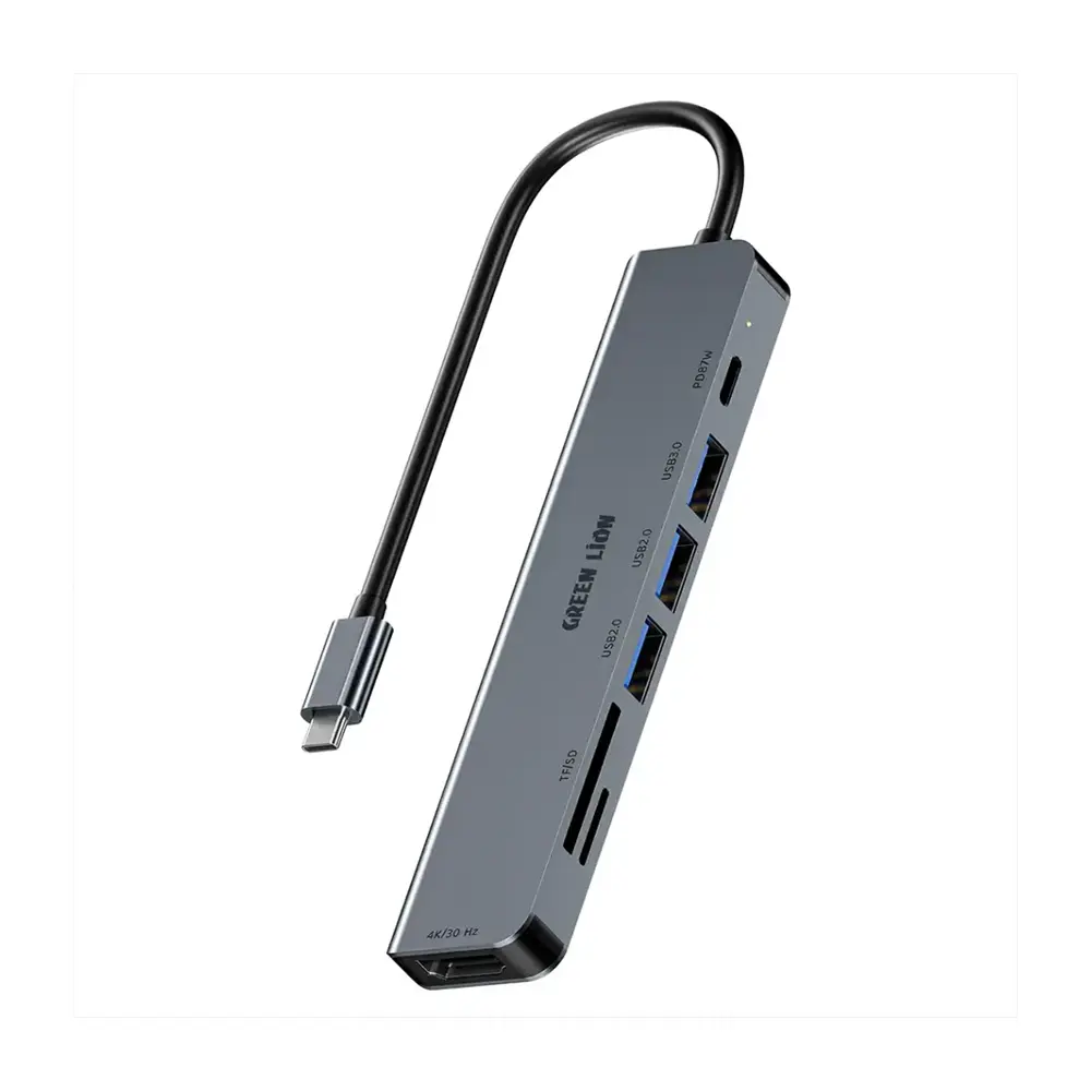 [GN7N1CHUBGY] Green Lion 7-in-1 USB-C Hub - Gray