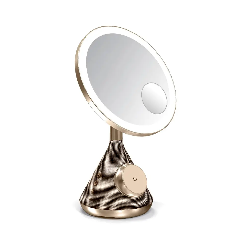 [PD-LFST084-GD] Porodo Lifestyle 15W  Zoomed Mirror  Magnetic Wireless  Charger with Speaker  & Adjustable Lamp   (Gold)