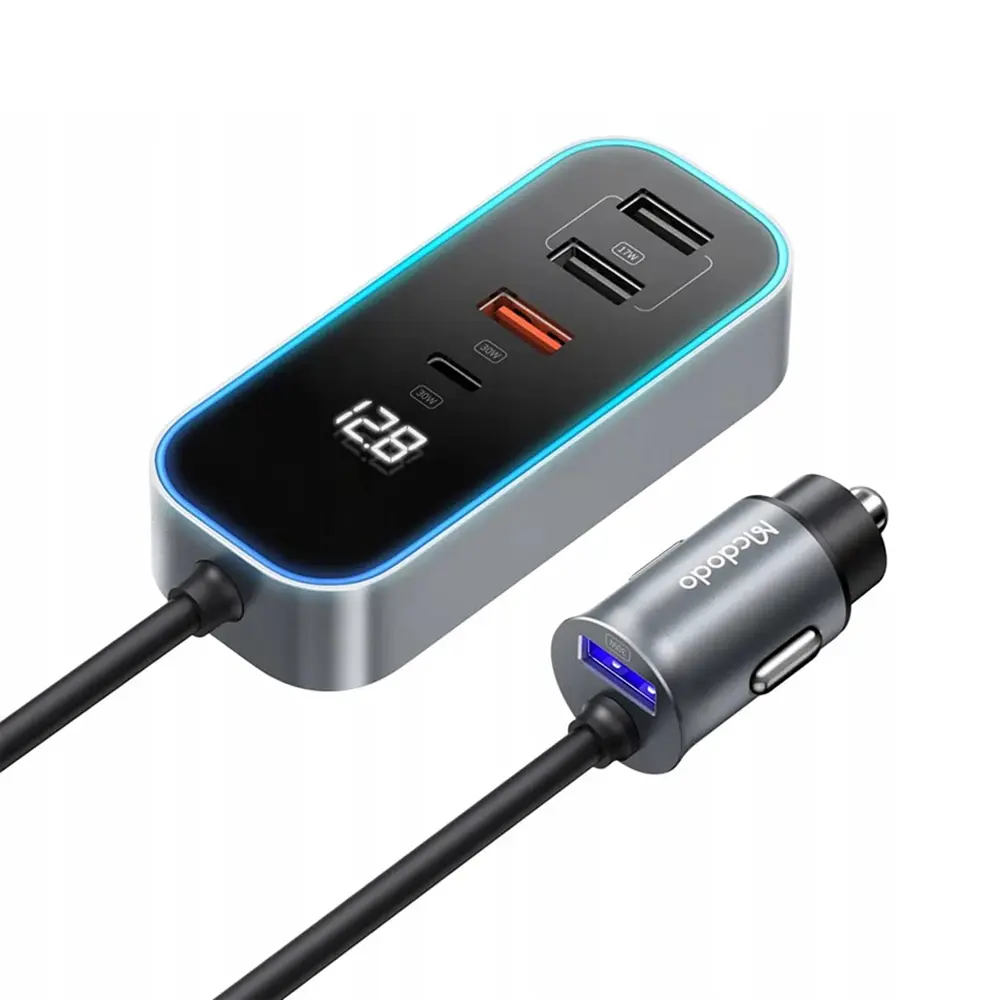 [CC-1900] Mcdodo 107W Digital Display Car Charger USB Type C 5 Port PD QC 4.0 Fast Charging Extension 1.5m 
