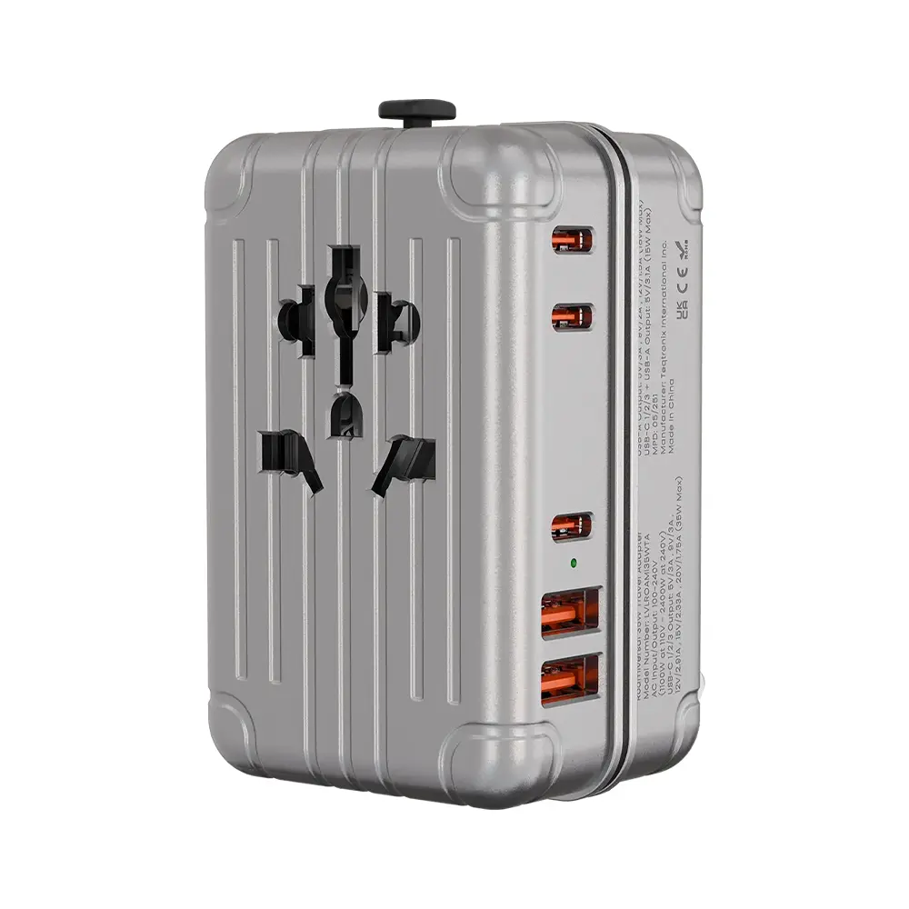Levelo Roamiversal 2400W Luggage Design Travel Adapter - Aluminum Silver 