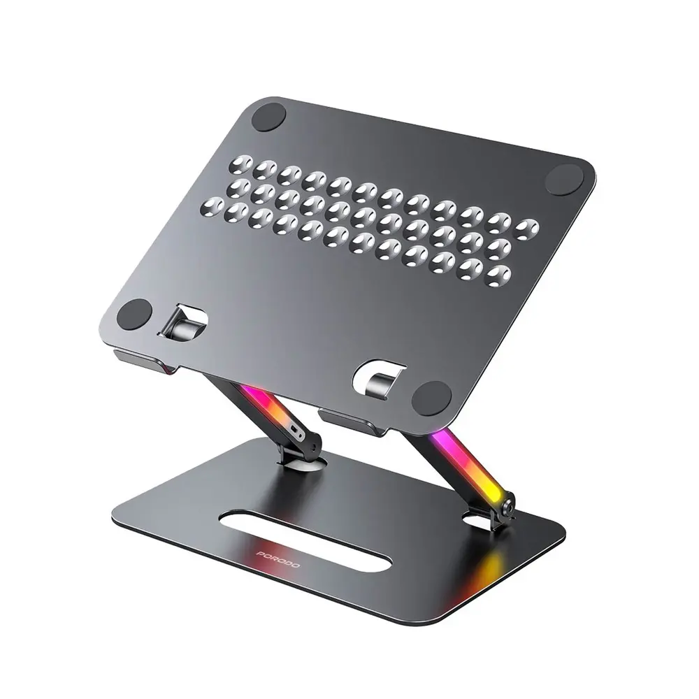 Porodo Alloy Adjustable And Foldable Laptop Baracket With Led 