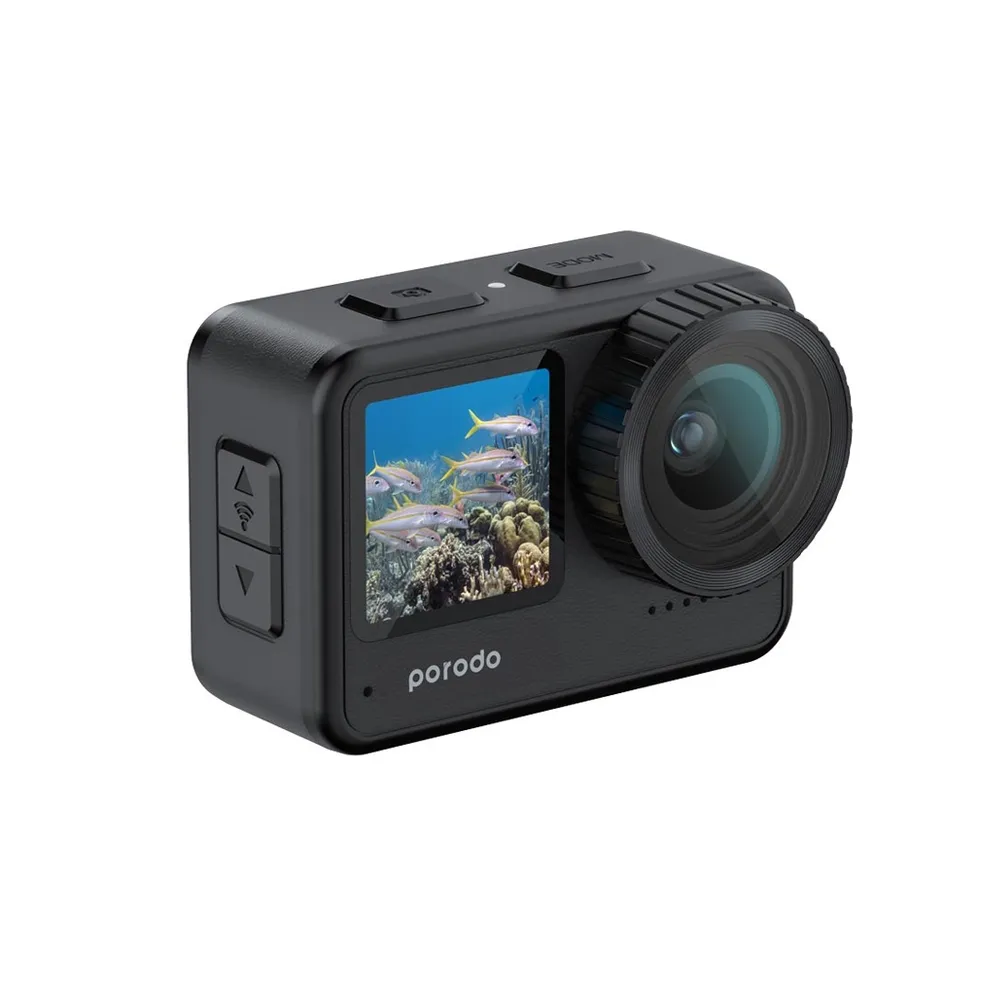 [PD-5KACAM-BK] Porodo Lifestyle Fully Waterproof UHD Action Camera Dual Display With Video Stabilisation 