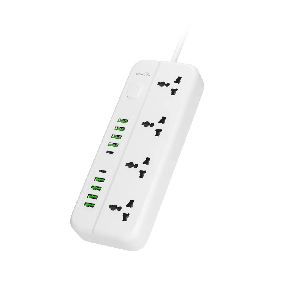 [PB-4ACPS2C8A-WH] Porodo Blue 8 AC Power Socket With X1 USB-C X3 USB-A Port UK (3m wire) - White